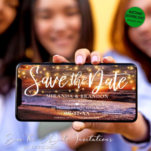 デジタル海ビーチ日付保存招待状 セーブザデート