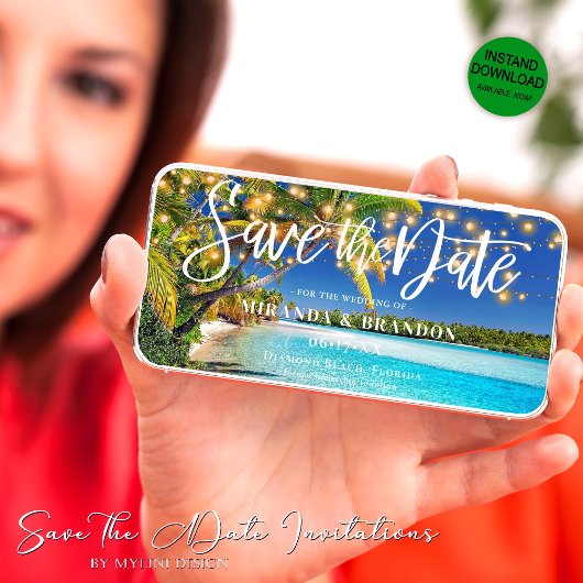 デジタル熱帯ビーチ保存日付招待状 セーブザデート