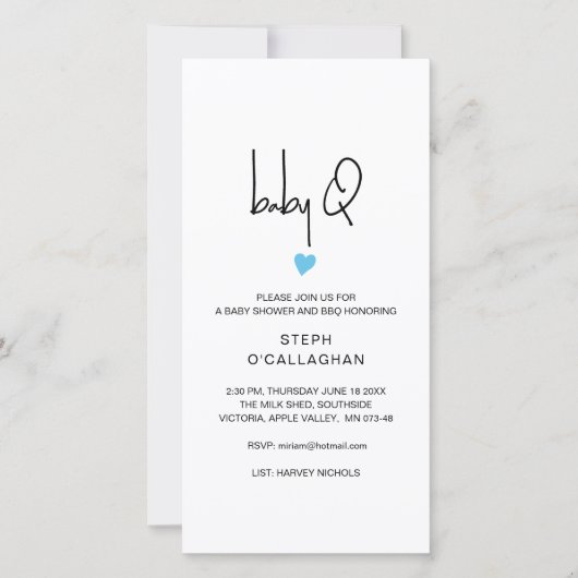 デジタル男の赤ちゃんBBQシャワー携帯電話Vite 案内状 (正面)