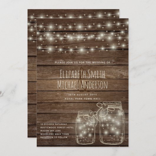 デジタル素朴ウェディング招待メイソンのジャースライト 招待状 (正面/裏面)