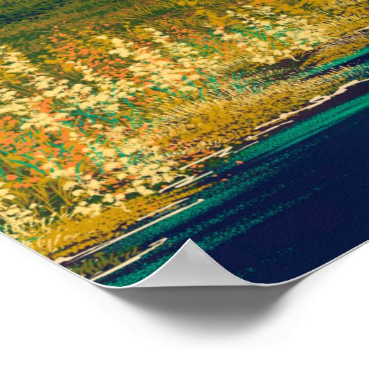 デジタル絵画アートの風景、春の川 ポスター (角)