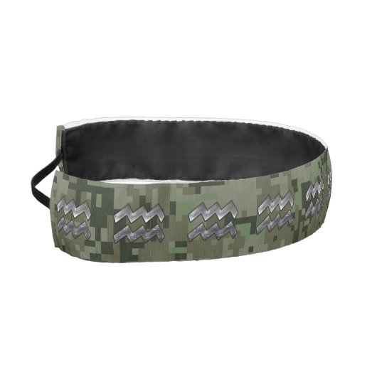デジタル緑のカムフラージュのアクエリアスの(占星術の)十二宮図の記号 アスレチックヘッドバンド (左)