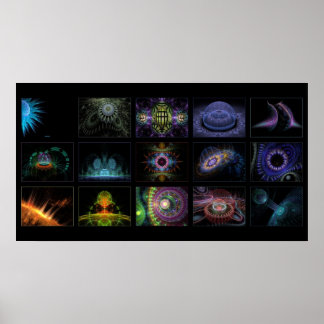 デジタル緑のフラクタルコラージュ ポスター