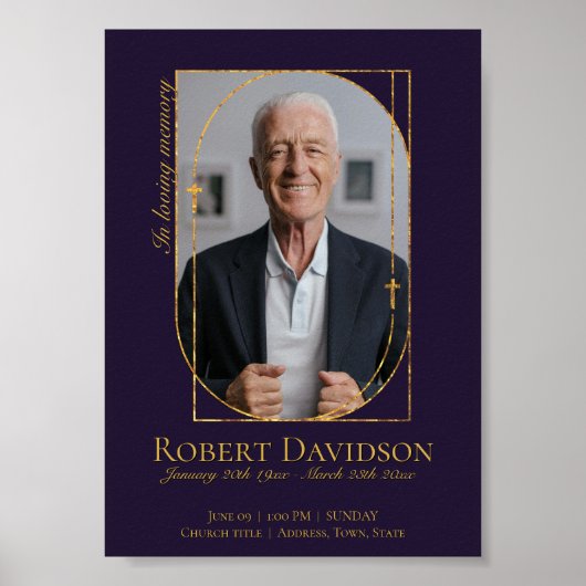 デジタル葬儀のお知らせ投稿 ダークパープル ポスター (正面)