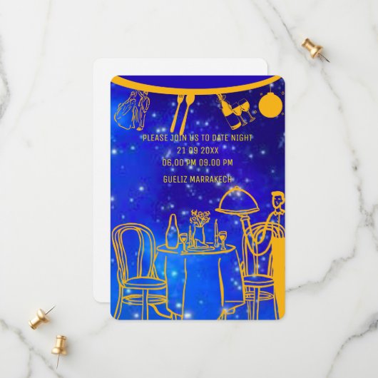 デジタル誕生日ディナー招待状テンプレート、ブラック セーブザデート (正面/裏面インサイチュ)