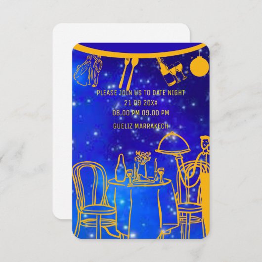 デジタル誕生日ディナー招待状テンプレート、ブラック 招待状 (正面/裏面)