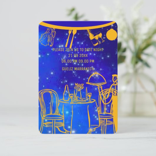 デジタル誕生日ディナー招待状テンプレート、ブラック 招待状 (スタンド正面)