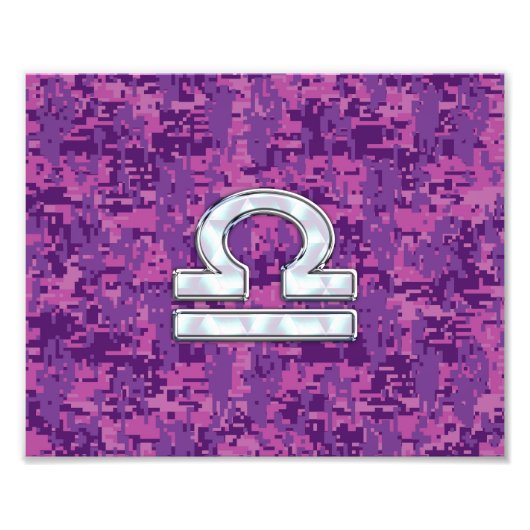 デジタル赤紫の迷彩柄の天秤座の(占星術の)十二宮図の記号 フォトプリント            (正面)