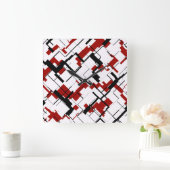 デジタル迷彩柄の白黒の赤パターン スクエア壁時計 (ホーム)