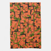 デジタル迷彩柄グリーンオレンジブラックパターン キッチンタオル (縦)