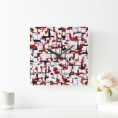 デジタル迷彩柄白黒赤パターン スクエア壁時計 (ホーム)