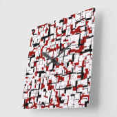 デジタル迷彩柄白黒赤パターン スクエア壁時計 (傾斜)