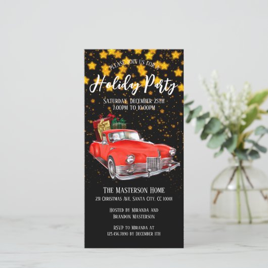 デジタル金ゴールドスターズサンタホリデーパーティー招待状 シーズンカード (スタンド正面)