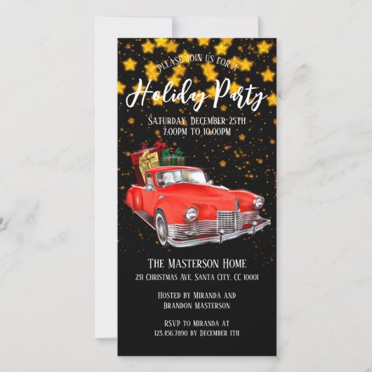 デジタル金ゴールドスターズサンタホリデーパーティー招待状 シーズンカード (正面)