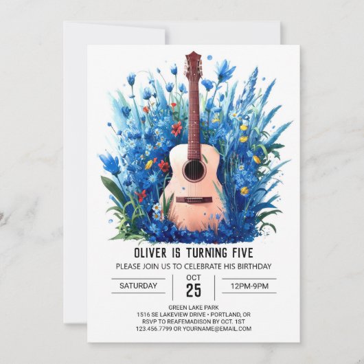 デジタル音楽魔法ギターボーイ誕生日 招待状 (正面)