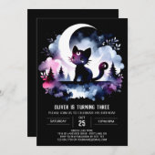 デジタル魅惑キャット誕生日 招待状 (正面/裏面)