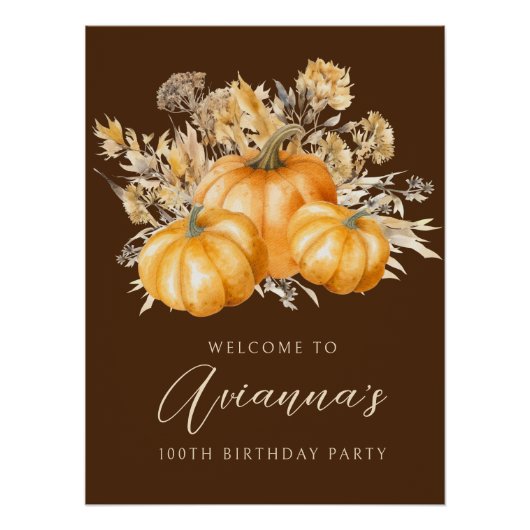 デジタル100th誕生日カボチャ秋ウェルカムサイン ポスター (正面)