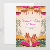 デジタル・ドholki招待 Mendhi ナイトへの招待 招待状 (正面/裏面)