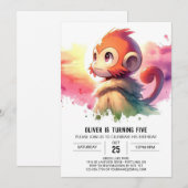 デジタル ラスティック モンキー バースデー 招待状 (正面/裏面)