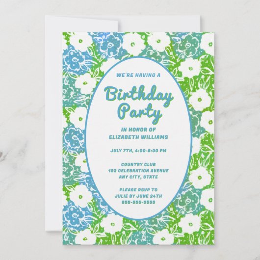 デジタル&紙誕生日パーティー招待の花 招待状 (正面)