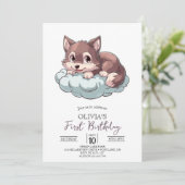 デジタ威厳のあるルユニーク・ウルフ1歳の誕生日 招待状 (スタンド正面)