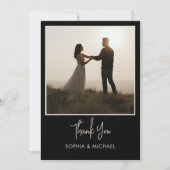 デジタ結婚ルの感謝黒モダンミニマル色 招待状 (正面)