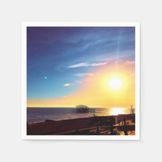 デジタ絵画ルの – 西桟橋の夕日 スタンダードカクテルナプキン (正面)