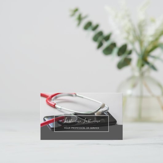 デジタ頭が切れるル電話頭が切れる聴診器Bを持つ医師 名刺 (スタンド正面)