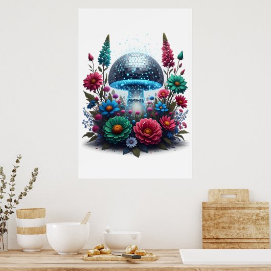 デジタ鮮やかルディスコボールきのこ ポスター (キッチン)