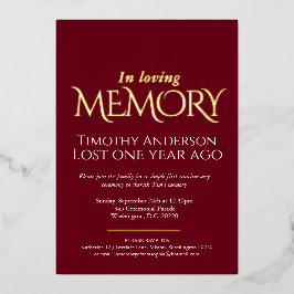 デスアニバーサリー写真暗赤色フォイル 箔招待状