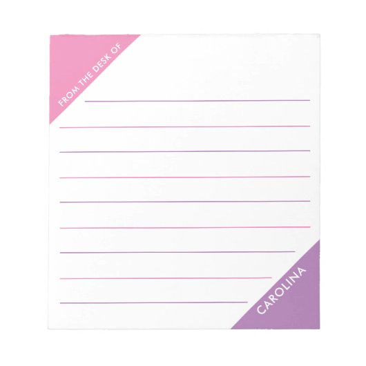 デスクからピンクパープルのコーナー色ブロック ノートパッド (正面)