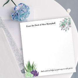 デスクから水色の多肉類先生 ノートパッド