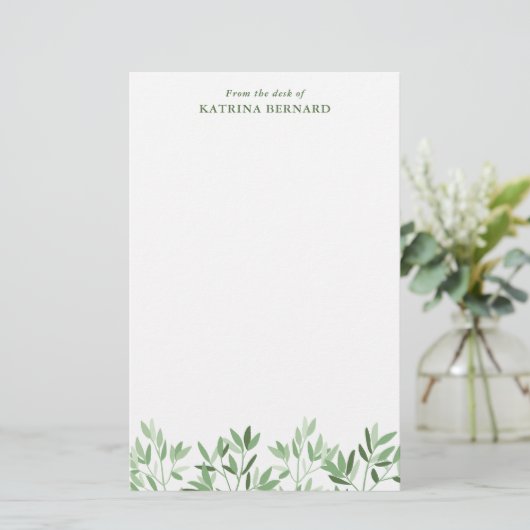 デスクから緑の柔らかな色合い 便箋 (スタンド正面)