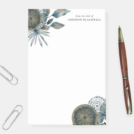 デスクから葉のジオメトリティール（緑がかった色）ブルー金ゴールド ポストイット