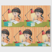 デスクで働く女の子ラッピング紙 ラッピングペーパー (フラット)