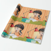 デスクで働く女の子ラッピング紙 ラッピングペーパー (アンロールド)