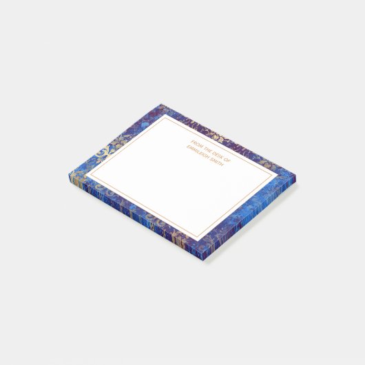 デスクエレガントからネイビーブルー金ゴールドダマスク ポストイット (アングル)