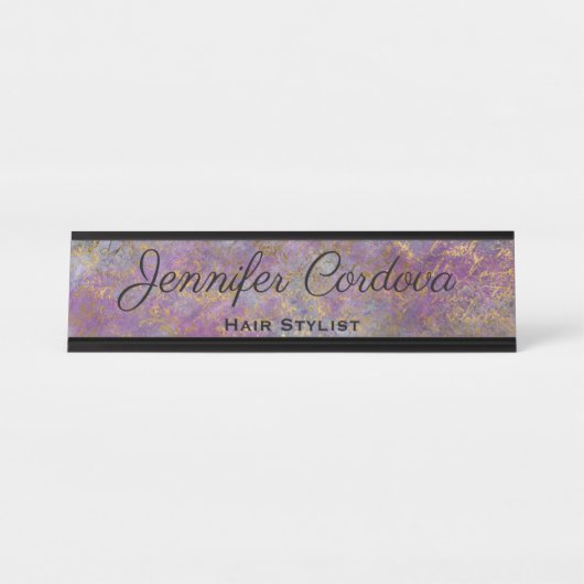 デスクサインパープル抽象芸術名プレート デスクネームプレート (正面)