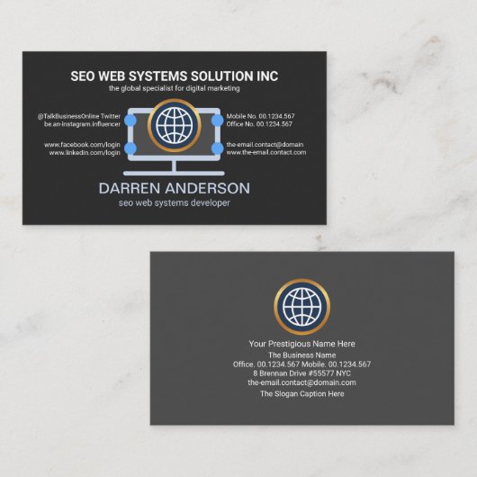 デスクトップコンピュータグレープラカードくもの巣SEOテクノロジ 名刺 (正面/裏面)