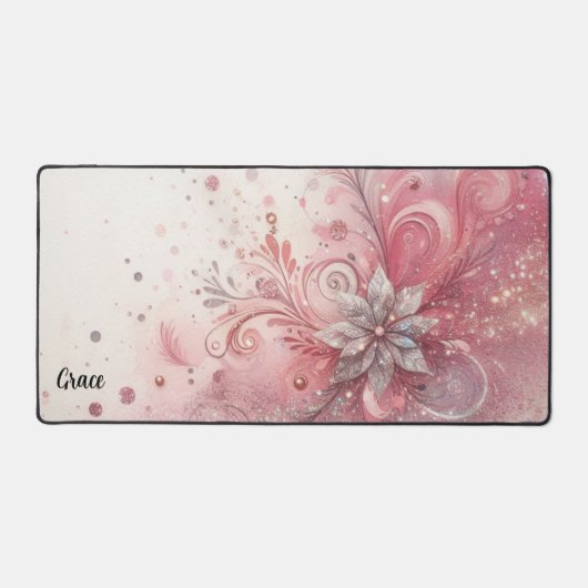 デスクトップピンクスパークルグリッター デスクマット (正面)