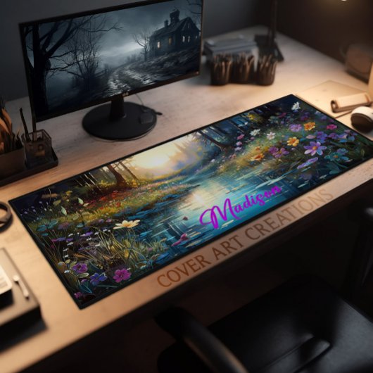 デスクパッド、クリークに沿ったワイルドフラワーパーソナライズされた デスクマット