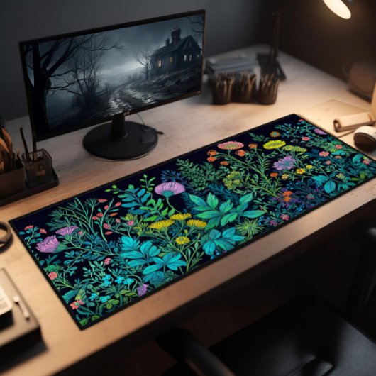 デスクパッド、暗カラフルい背景にワイルドフラワー デスクマット