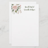 デスクパーソナライズされたからピンク色の緑のフローラ 便箋 (正面/裏面)