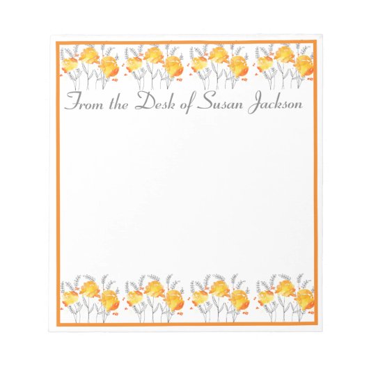 デスクパーソナライズされたのメモ帳からオレンジ色のフローラ ノートパッド (正面)