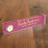 デスクパーソナライズされたネームプレートピンクグリッター金ゴールド デスクネームプレート (側面)