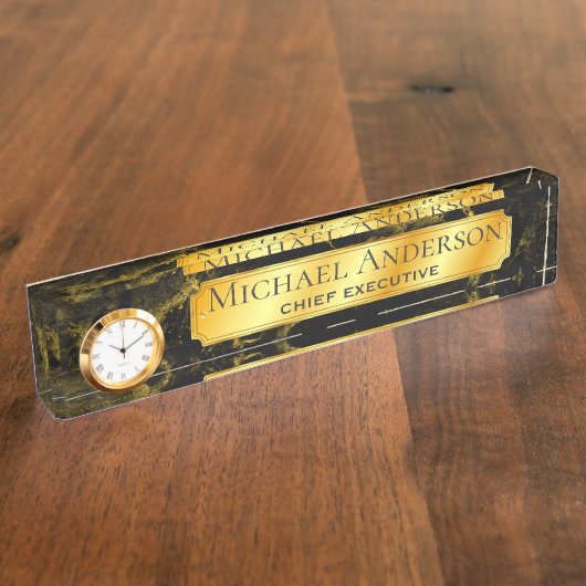 デスクパーソナライズされたネームプレートブラック金ゴールド大理石2 デスクネームプレート (側面)