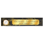 デスクパーソナライズされたネームプレートブラック金ゴールド大理石2 デスクネームプレート (正面)
