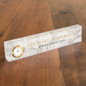 デスクパーソナライズされたネームプレートホワイトグレー大理石 デスクネームプレート (側面)