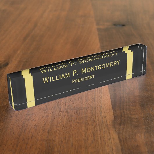 デスクパーソナライズされた名プレート黒(金ゴールド付き) デスクネームプレート (側面)
