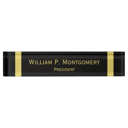 デスクパーソナライズされた名プレート黒(金ゴールド付き) デスクネームプレート (正面)